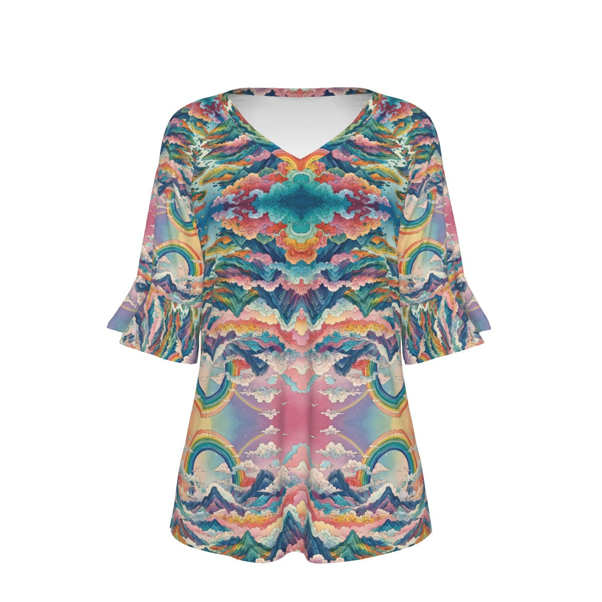 V-neck Women's T-shirt With Bell Sleeve