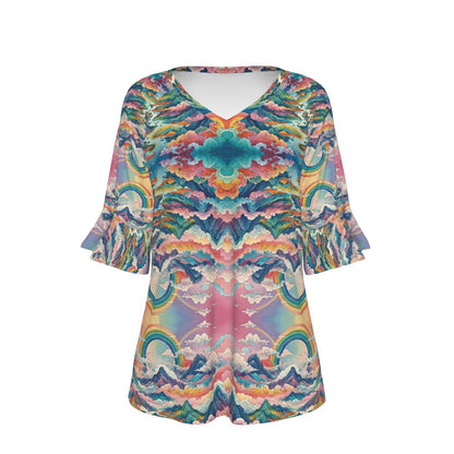 V-neck Women's T-shirt With Bell Sleeve