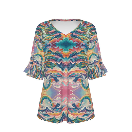 V-neck Women's T-shirt With Bell Sleeve