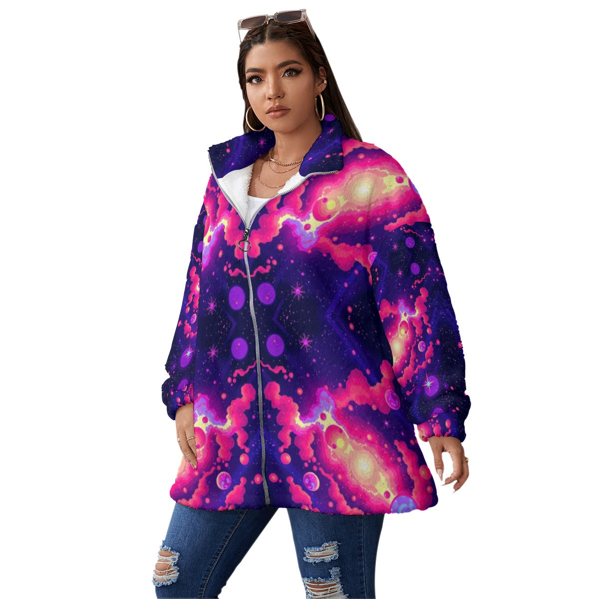 Unisex Borg Fleece Stand-up Collar Coat With Zipper Closure(Plus Size)