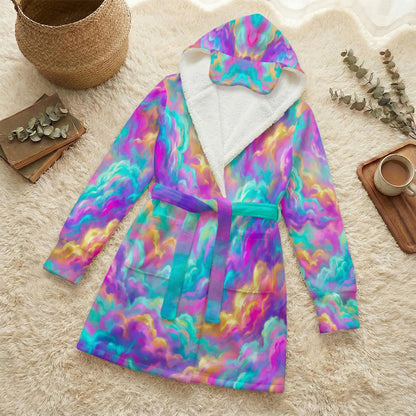 Unisex Flannel Hooded Robe With Eye Mask