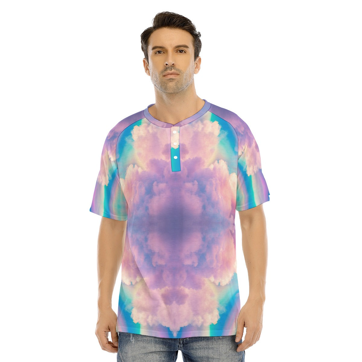 Men's Raglan Sleeve T-shirt With Button Closure