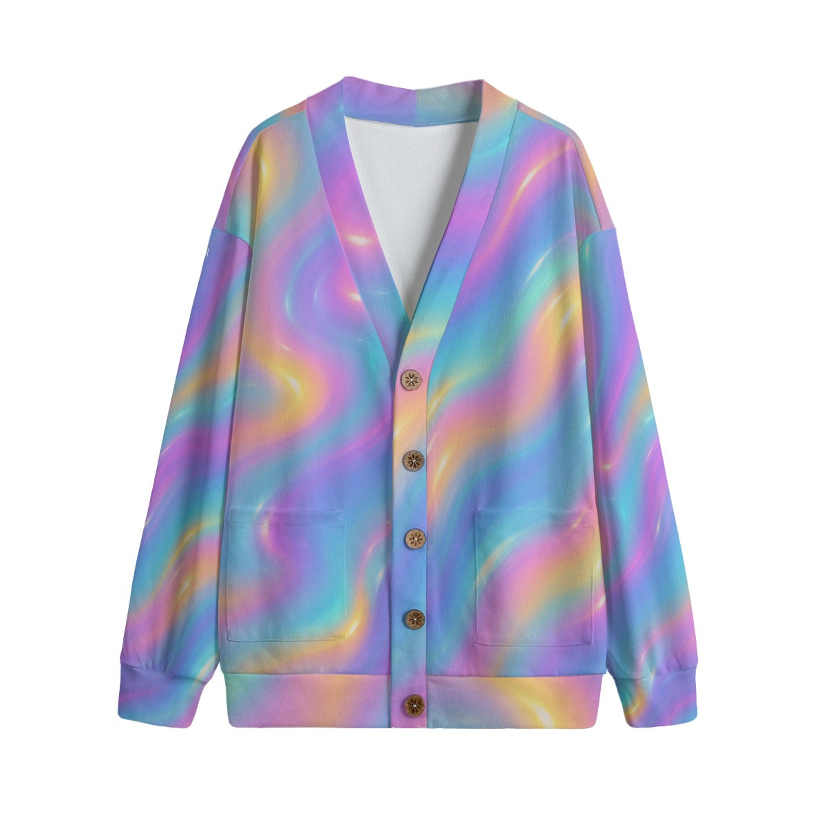 Unisex V-neck Knitted Fleece Cardigan With Button Closure