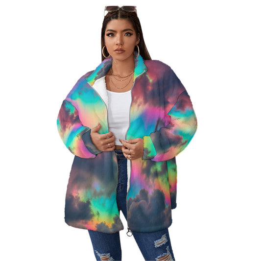 Unisex Borg Fleece Stand-up Collar Coat With Zipper Closure(Plus Size)