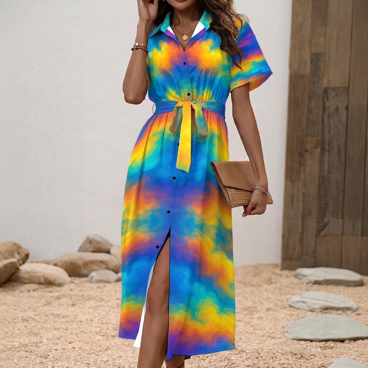 Women's Shirt Dress with Waist Tie