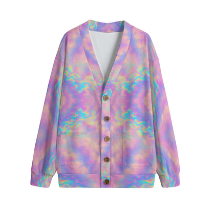 Unisex V-neck Knitted Fleece Cardigan With Button Closure