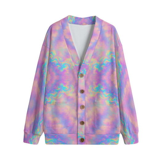 Unisex V-neck Knitted Fleece Cardigan With Button Closure