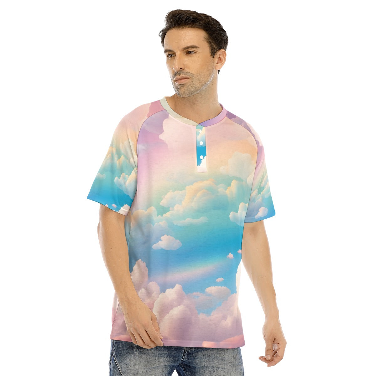 Men's Raglan Sleeve T-shirt With Button Closure
