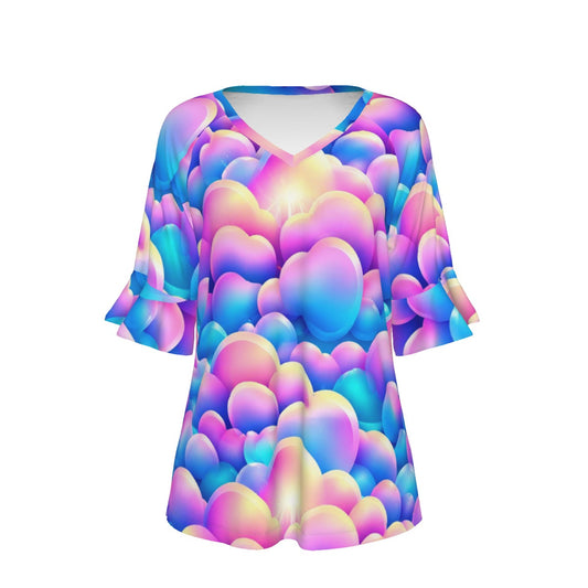 V-neck Women's T-shirt With Bell Sleeve