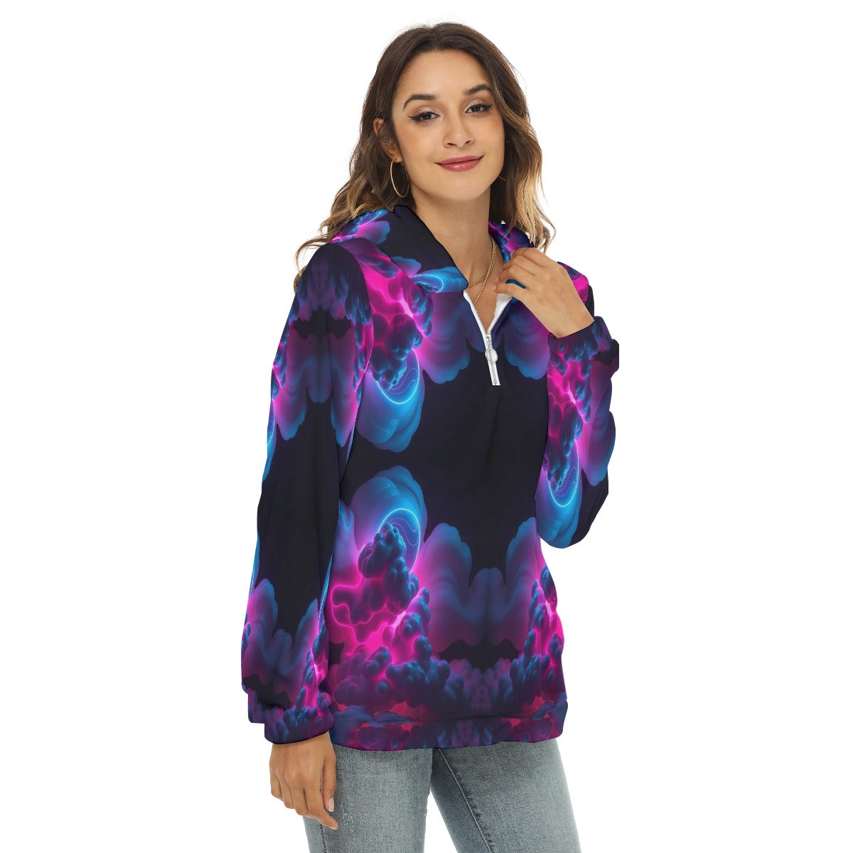 Women's Borg Fleece Hoodie With Half Zip