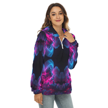 Women's Borg Fleece Hoodie With Half Zip