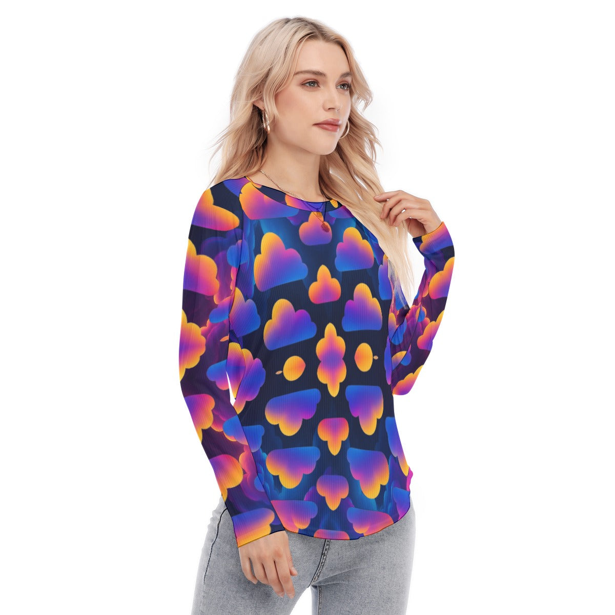 Women's Raglan Sleeves U-Shaped Hem Long Sleeves Blouse