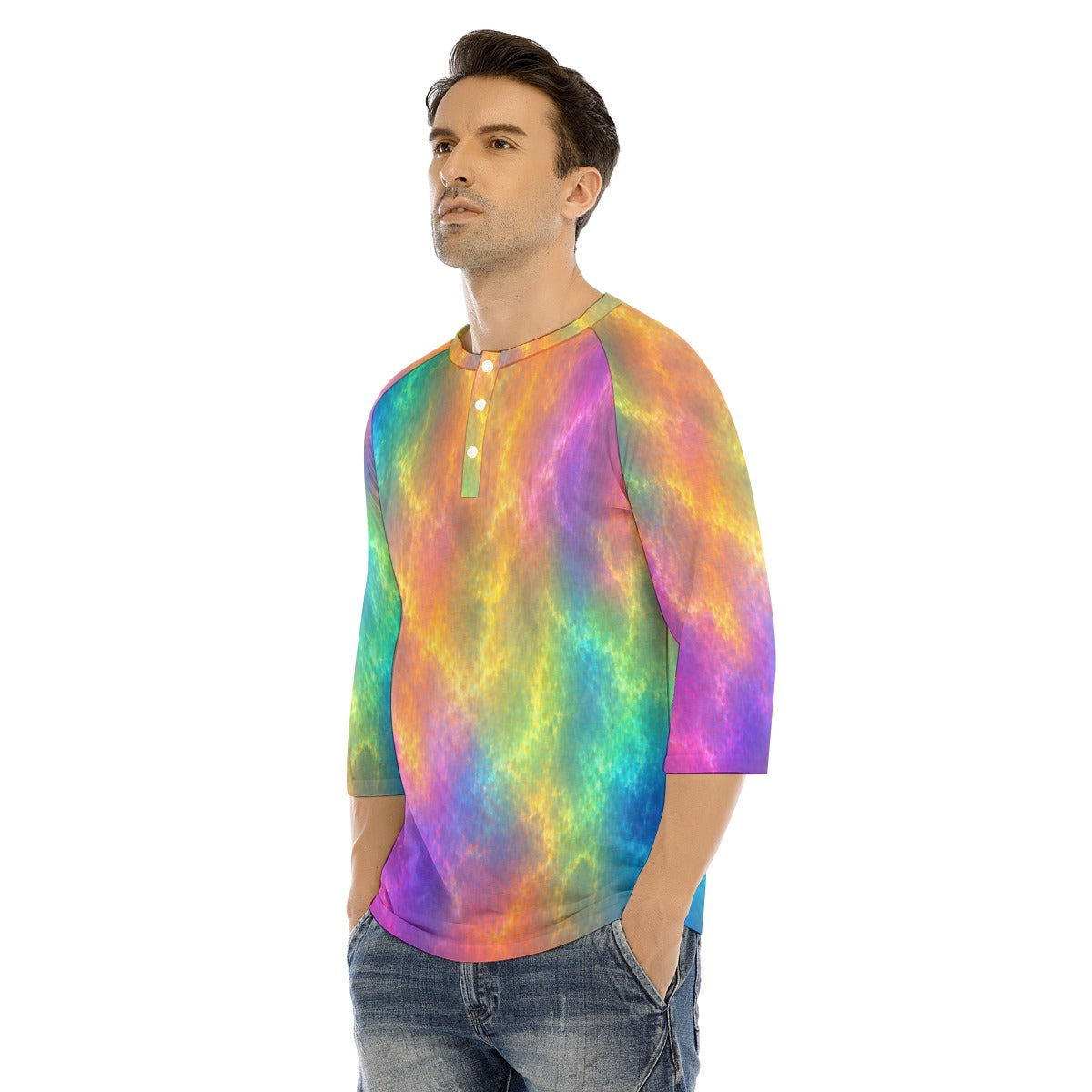 Men's Bracelet Sleeve T-shirt With Button Closure - view 3