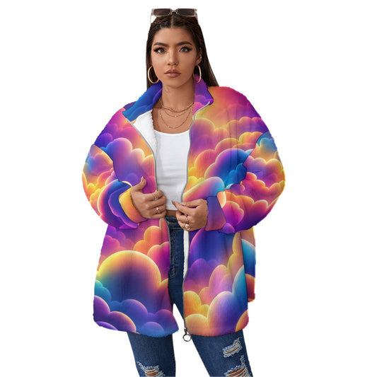 Unisex Borg Fleece Stand-up Collar Coat With Zipper Closure(Plus Size)