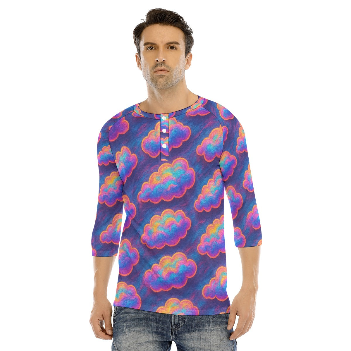 Men's Bracelet Sleeve T-shirt With Button Closure - view 1