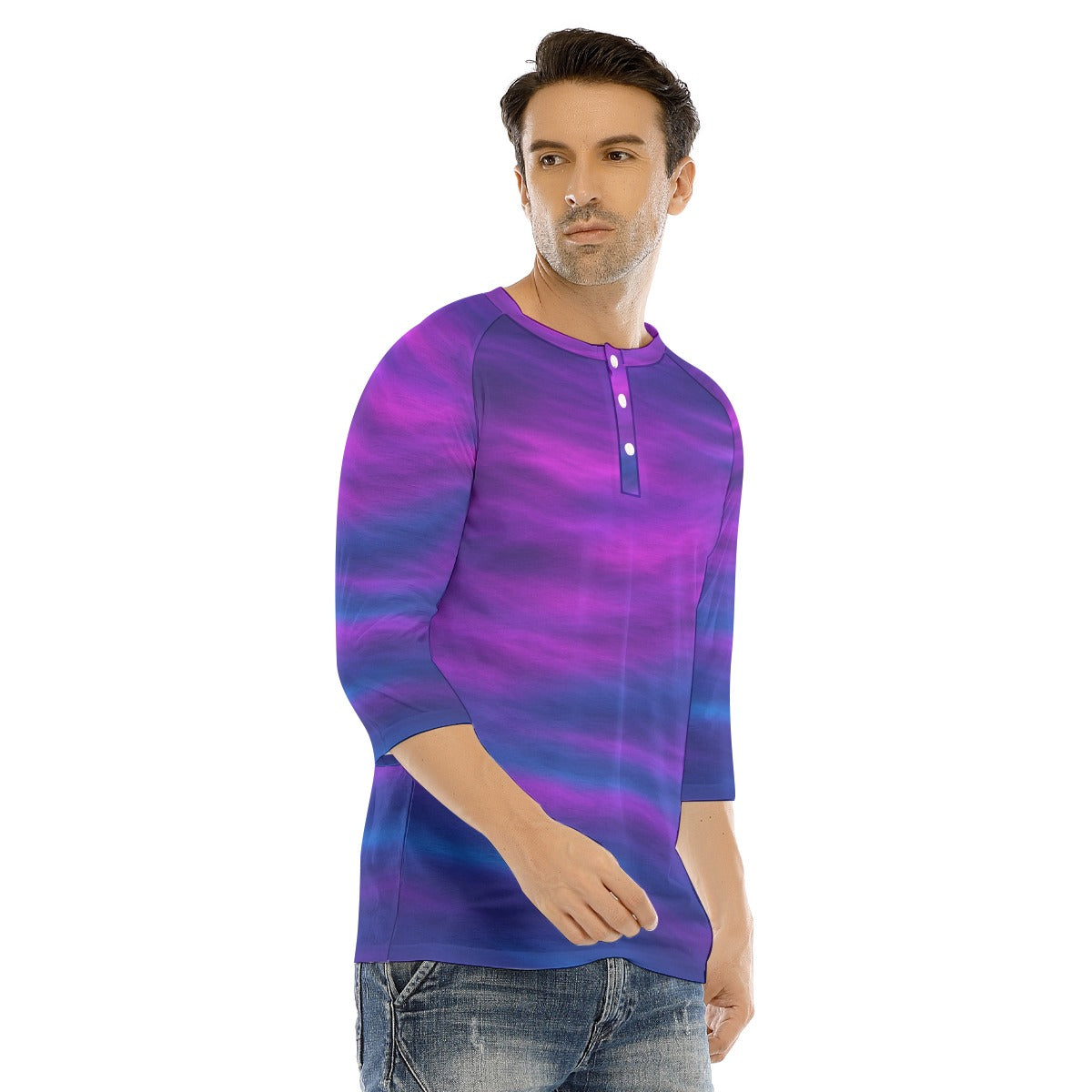 Men's Bracelet Sleeve T-shirt With Button Closure - view 2