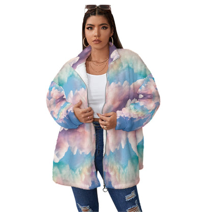 Unisex Borg Fleece Stand-up Collar Coat With Zipper Closure(Plus Size)