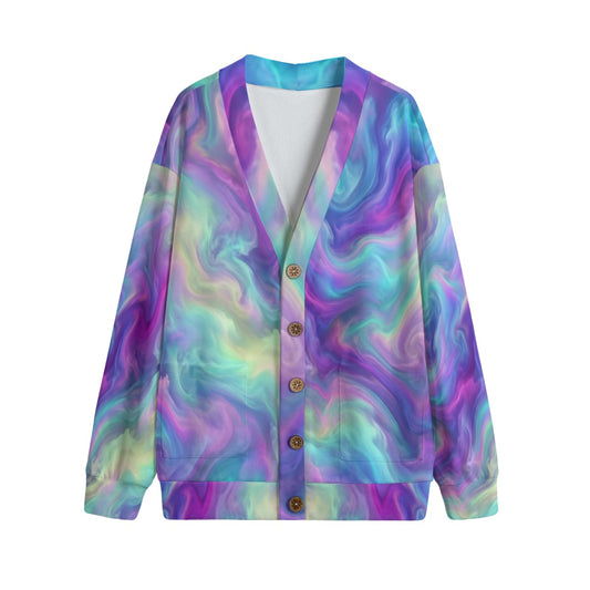 Unisex V-neck Knitted Fleece Cardigan With Button Closure