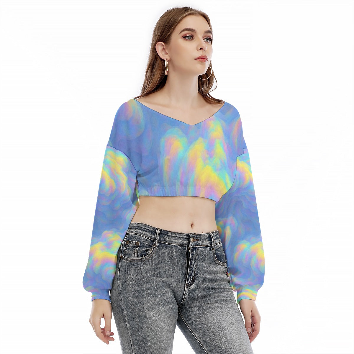 Women's V-neck Long Sleeve Cropped Sweatshirt