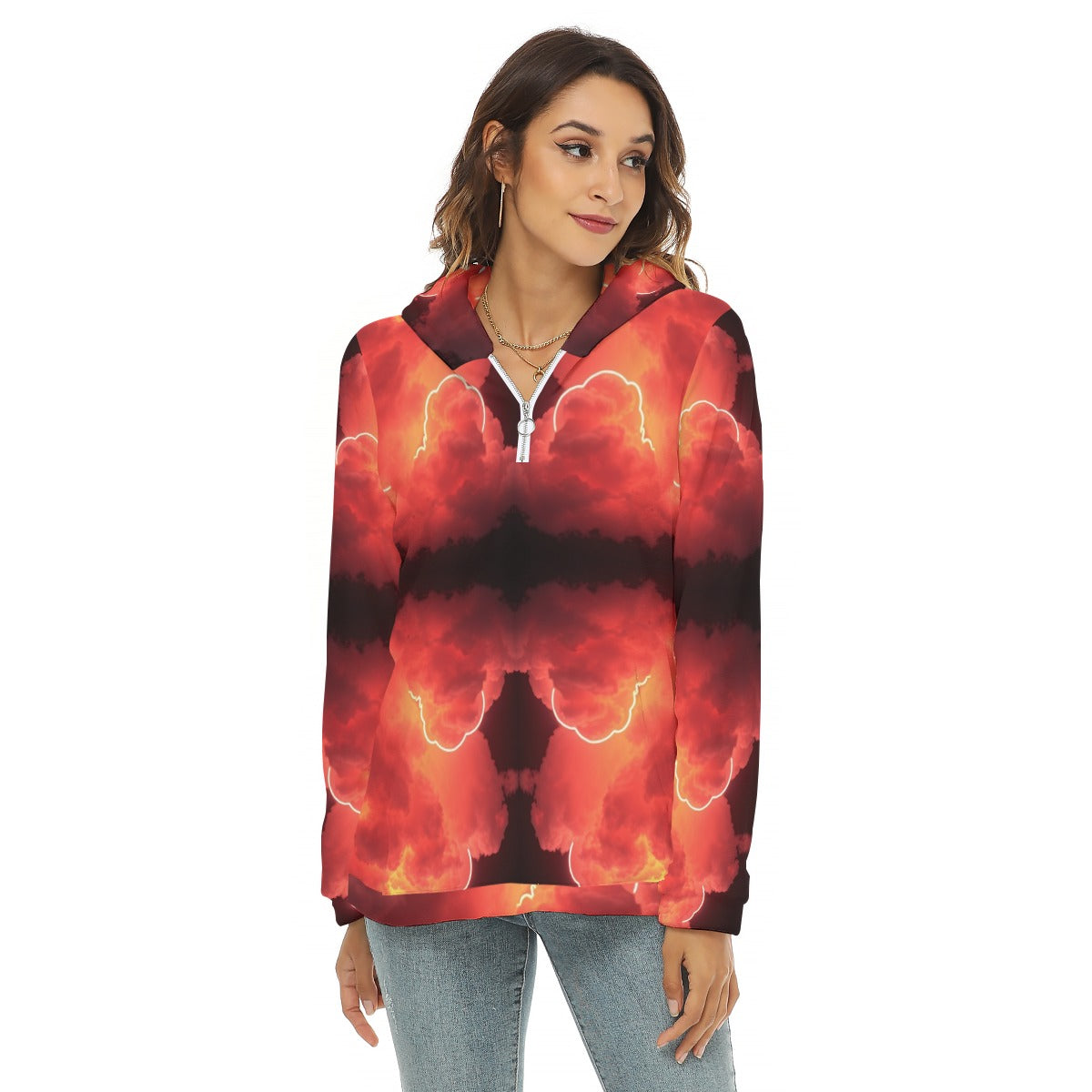 Women's Borg Fleece Hoodie With Half Zip