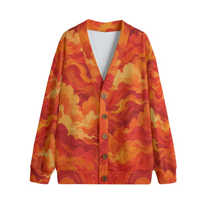 Unisex V-neck Knitted Fleece Cardigan With Button Closure