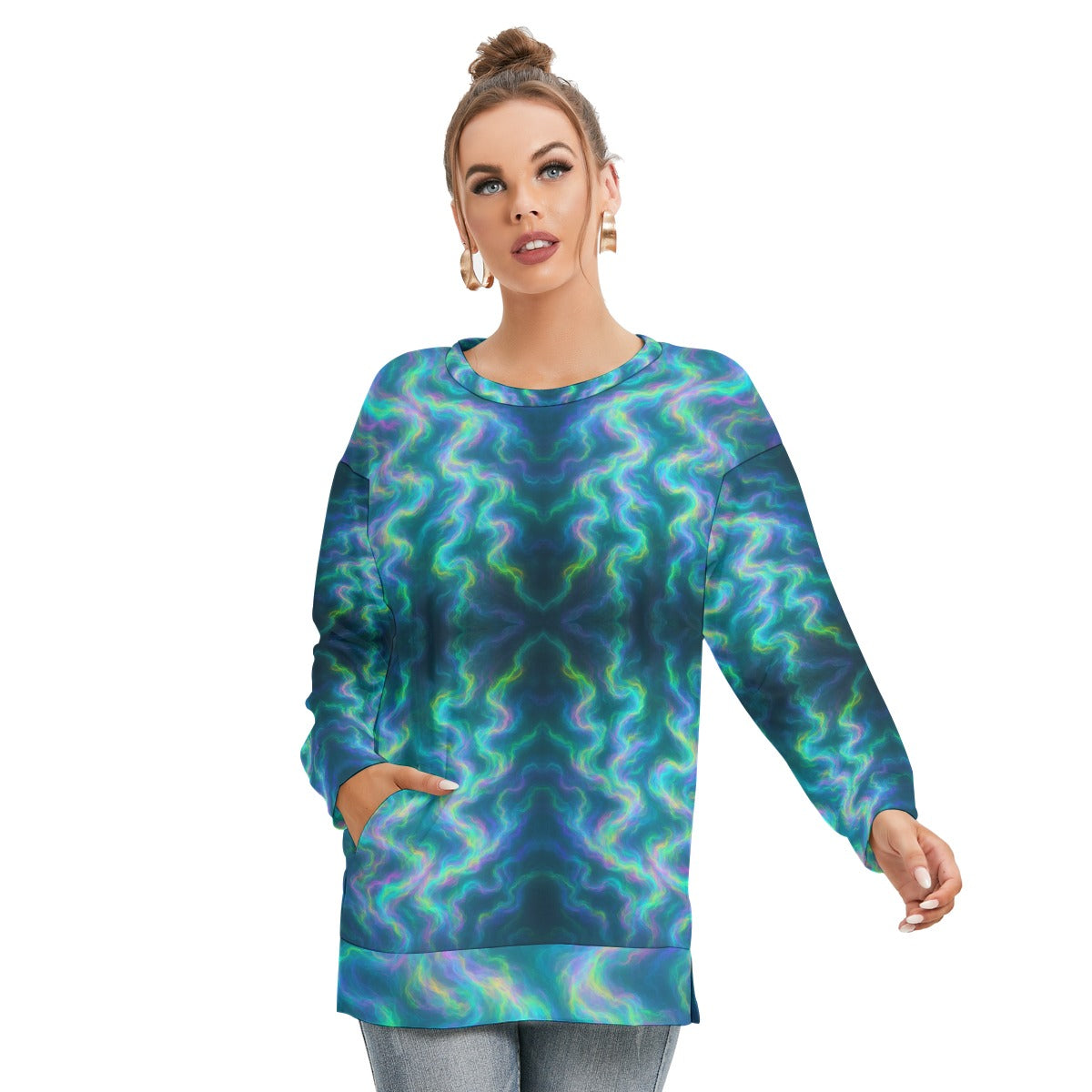 Women's Side Split O-neck Sweatshirt