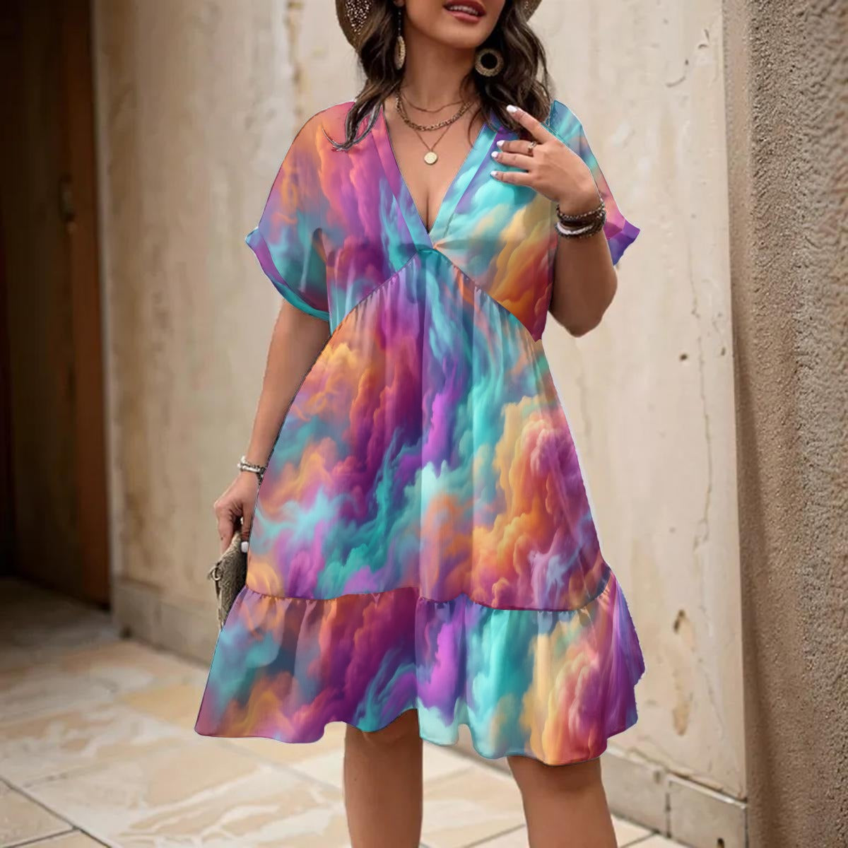 Women’s Floral V-Neck Short Sleeve Dress