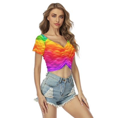 Women's Raglan Drawstring Front Crop Tee