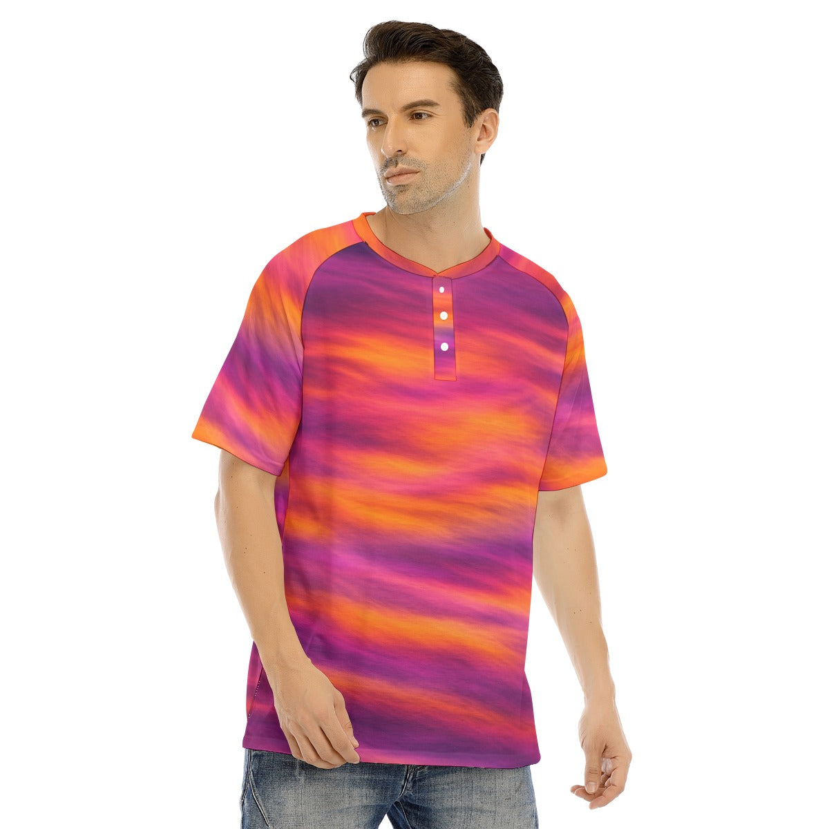 Men's Raglan Sleeve T-shirt With Button Closure