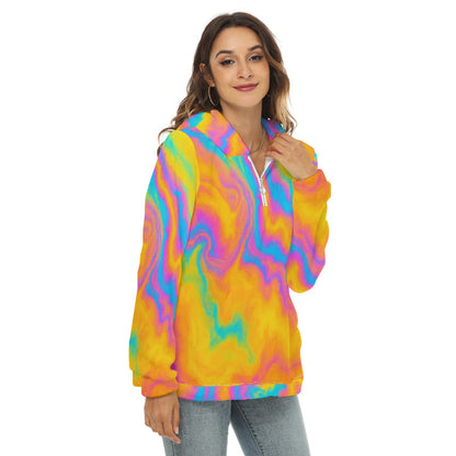 Women's Borg Fleece Hoodie With Half Zip