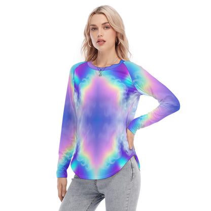 Women's Raglan Sleeves U-Shaped Hem Long Sleeves Blouse