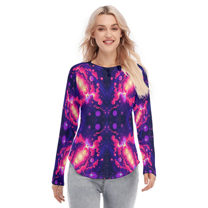 Women's Raglan Sleeves U-Shaped Hem Long Sleeves Blouse