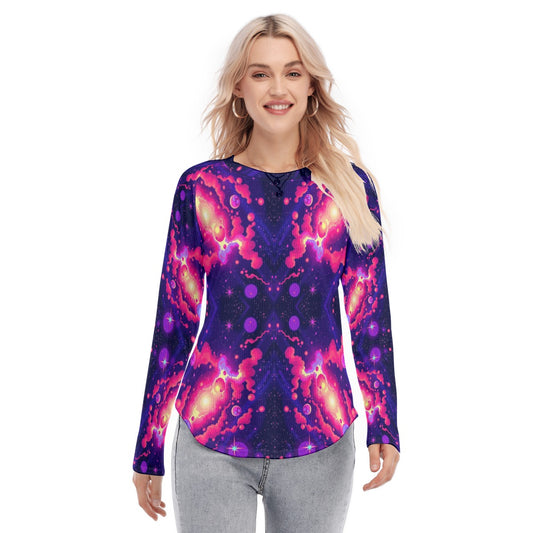 Women's Raglan Sleeves U-Shaped Hem Long Sleeves Blouse
