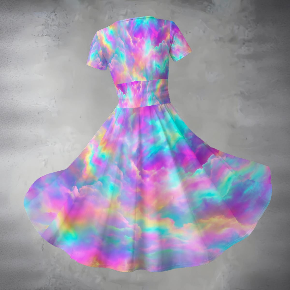 All-over Print Women's Short Sleeve V Neck Midi Dress