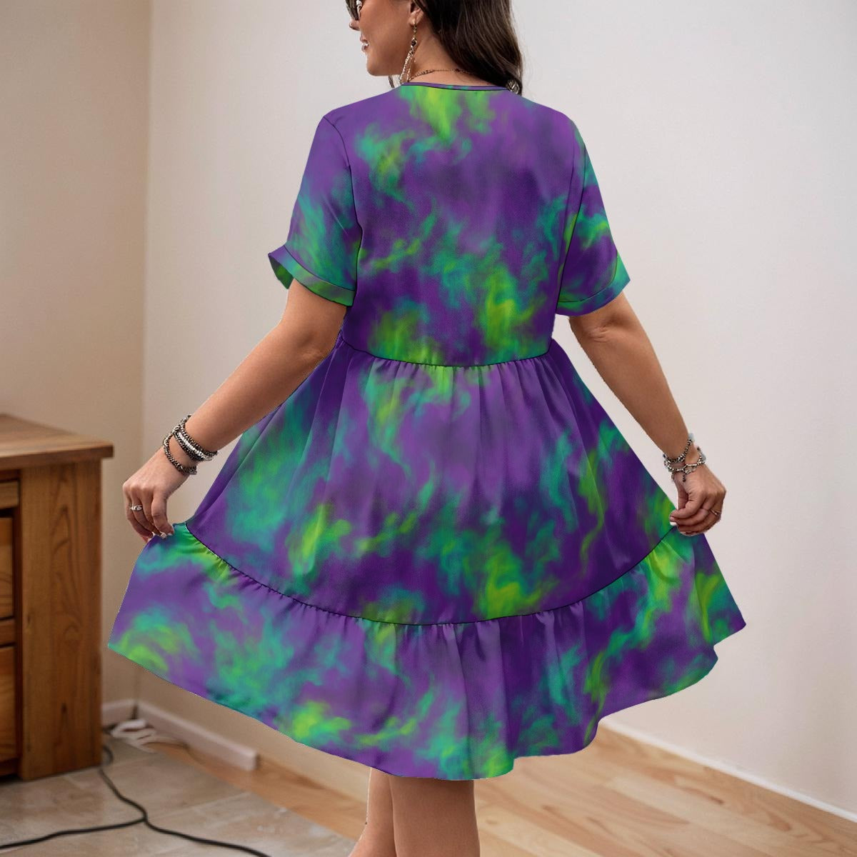 Unisex Women’s Floral V-Neck Short Sleeve Dress