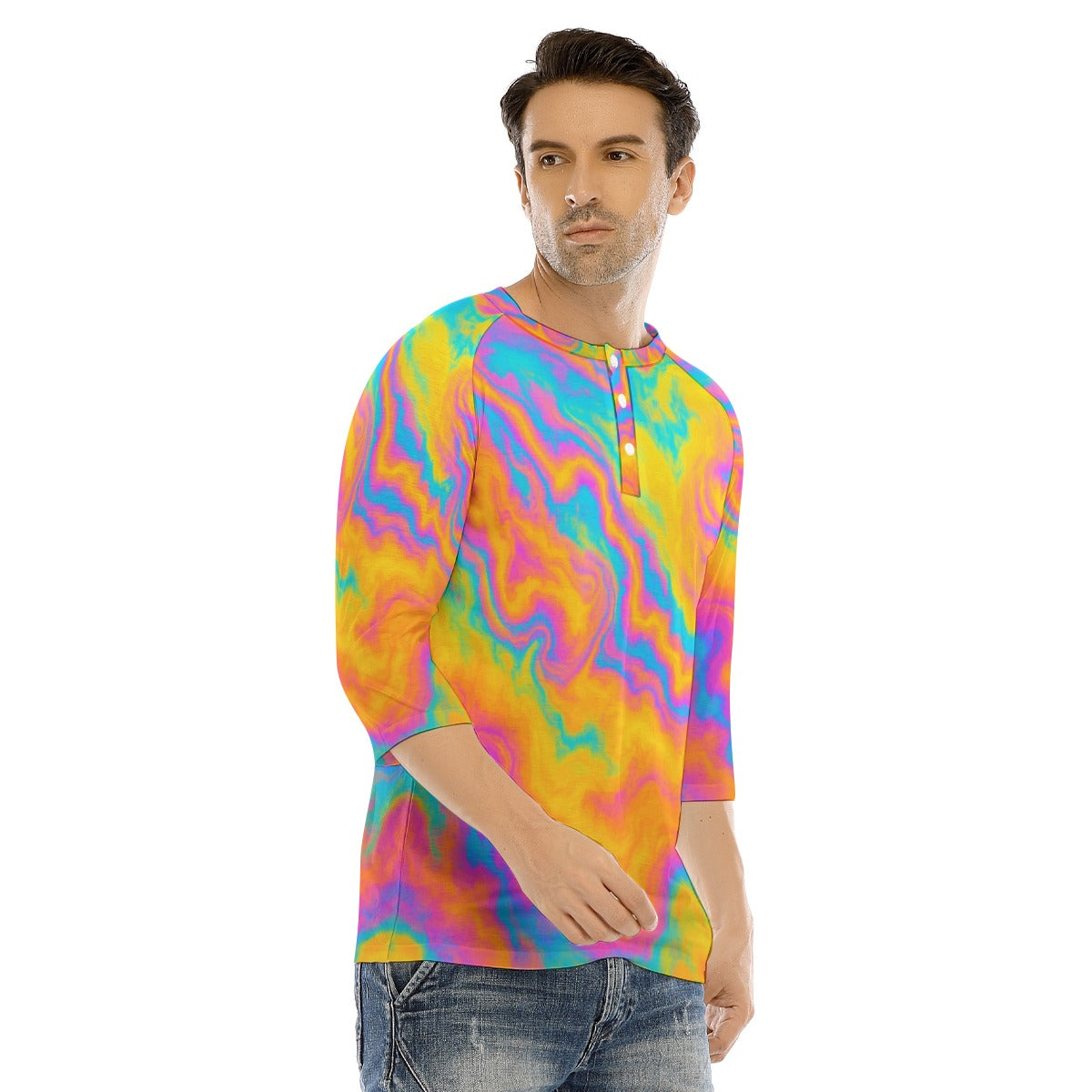 Men's Bracelet Sleeve T-shirt With Button Closure - view 2