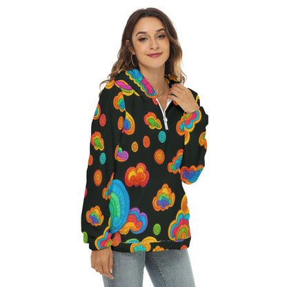 Women's Borg Fleece Hoodie With Half Zip