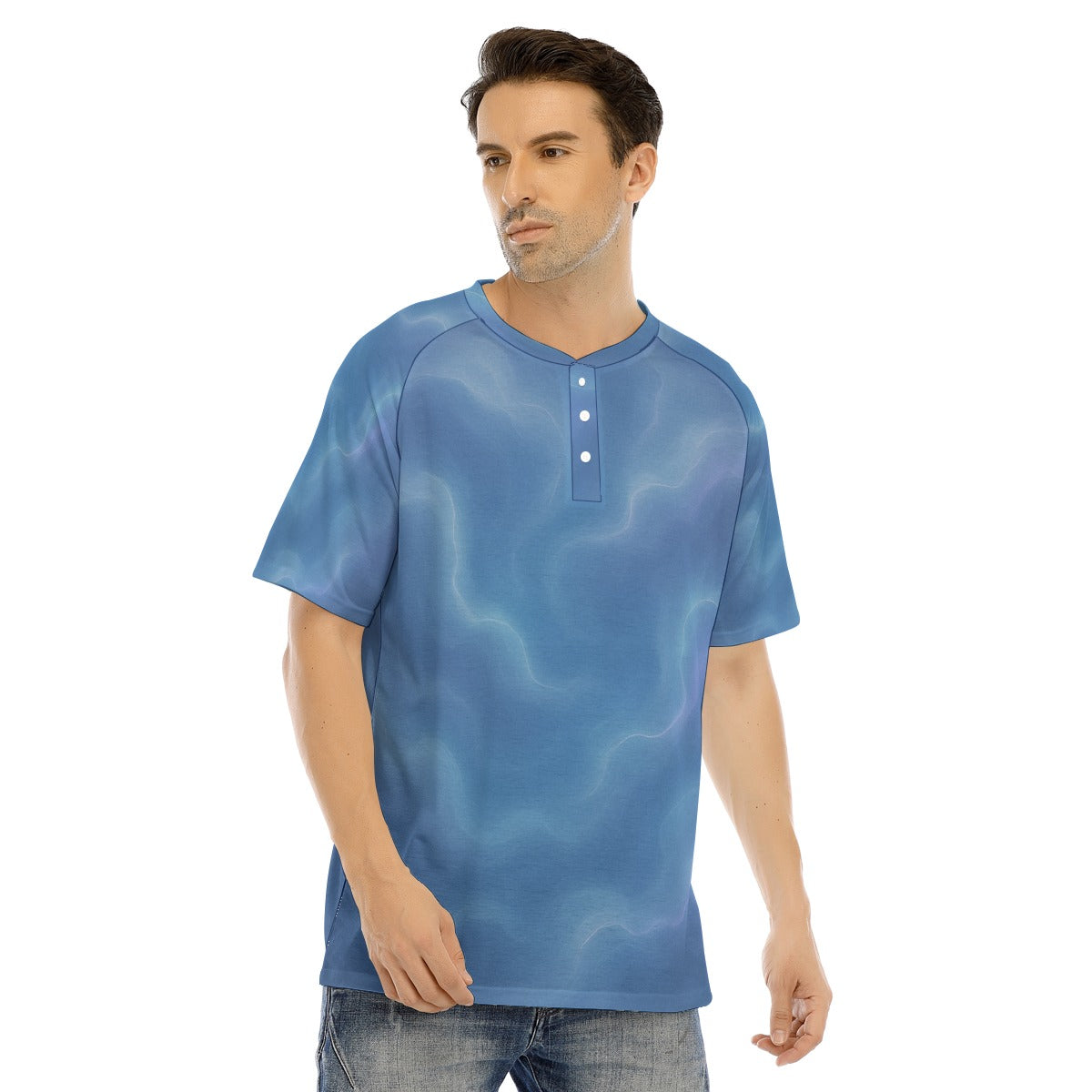 Men's Raglan Sleeve T-shirt With Button Closure
