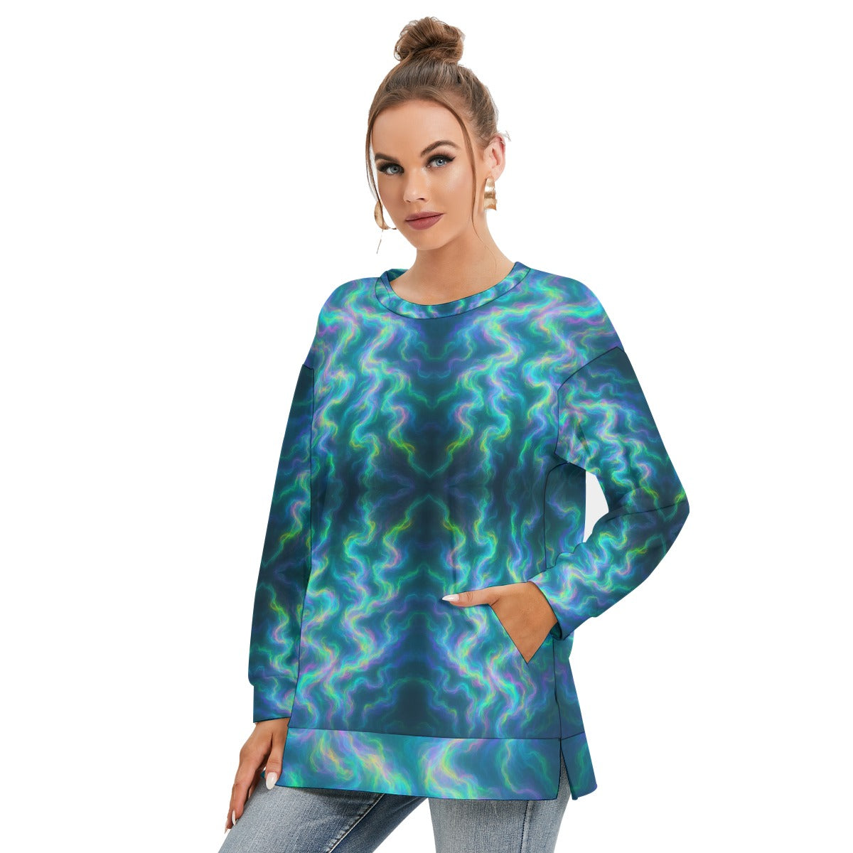 Women's Side Split O-neck Sweatshirt