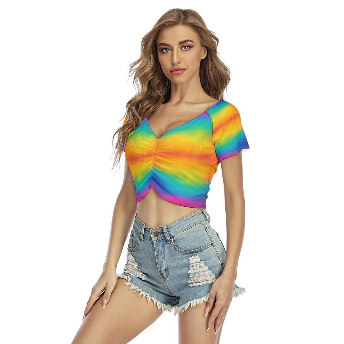 Women's Raglan Drawstring Front Crop Tee