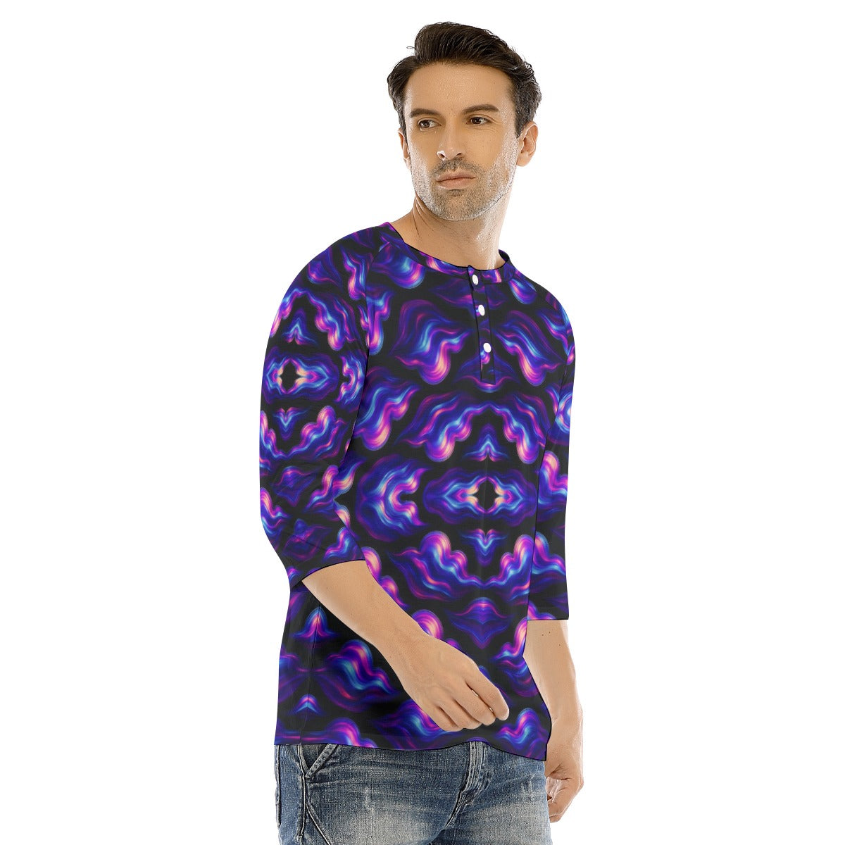 Men's Bracelet Sleeve T-shirt With Button Closure - view 2