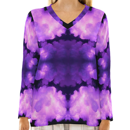 Women's Loose V-Neck T-Shirt With Long Sleeve