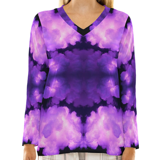 Women's Loose V-Neck T-Shirt With Long Sleeve