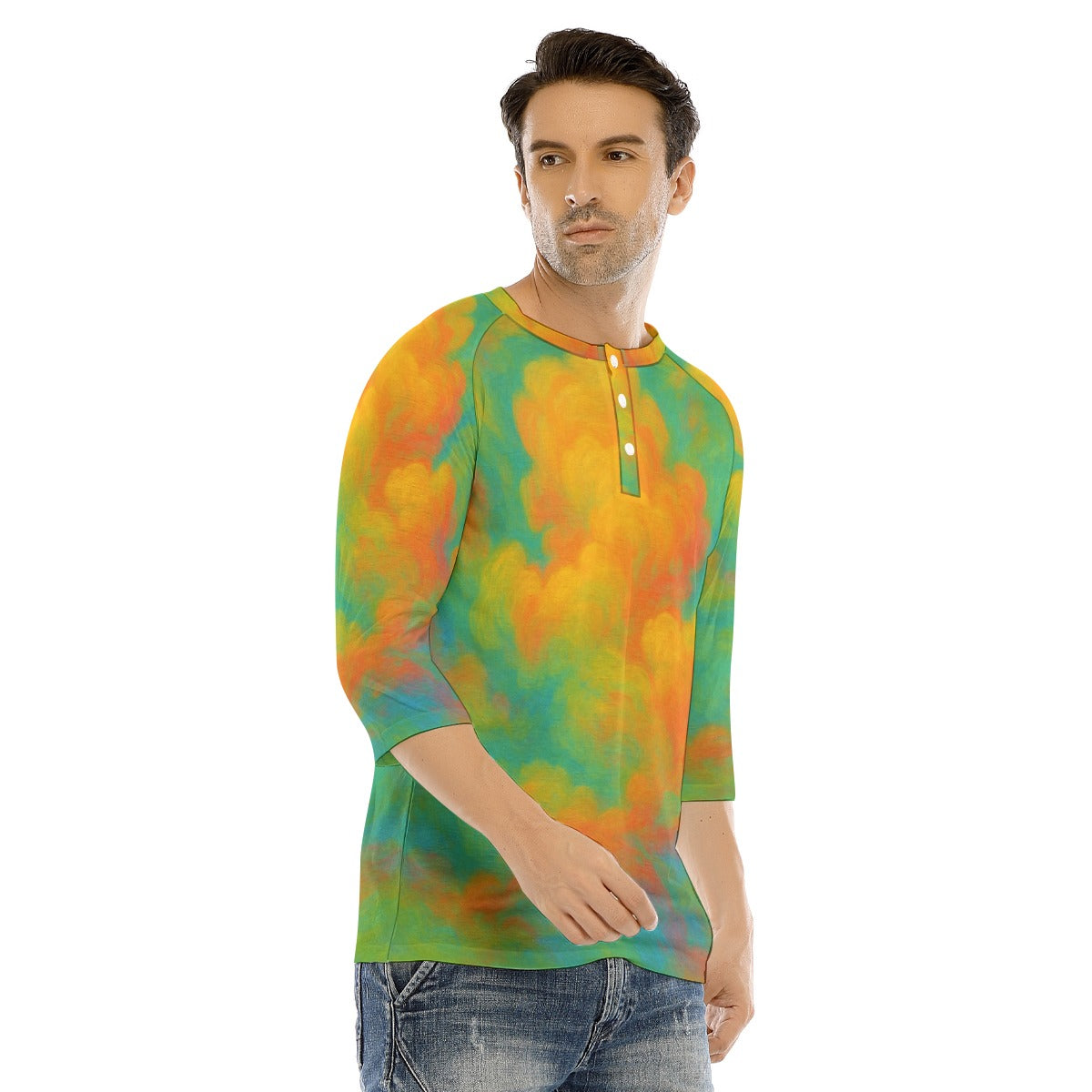 Men's Bracelet Sleeve T-shirt With Button Closure - view 2