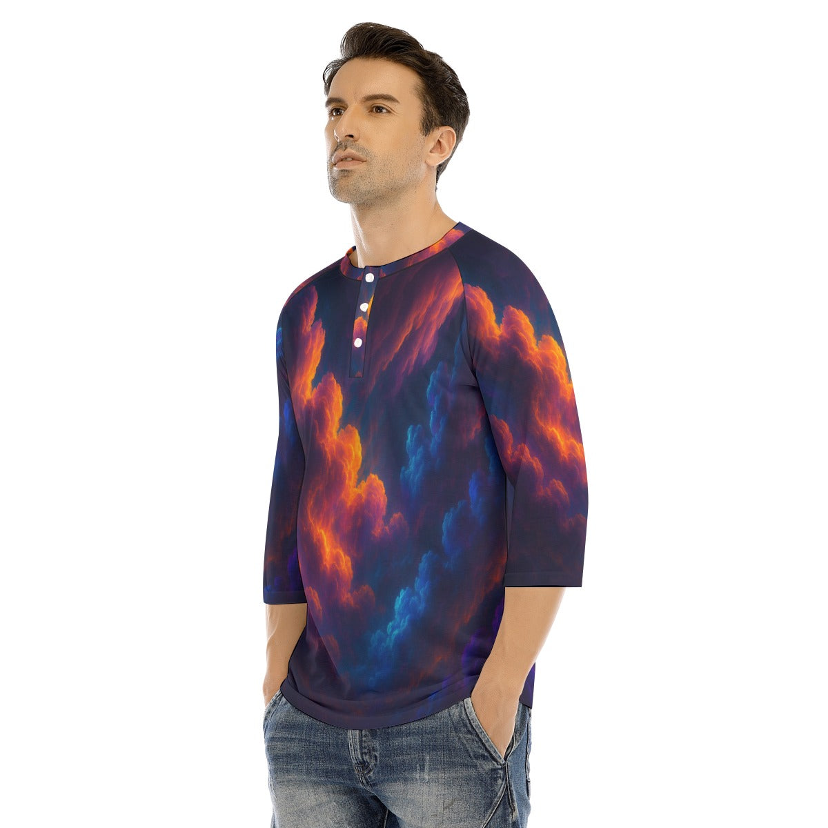 Men's Bracelet Sleeve T-shirt With Button Closure - view 3