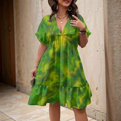 Unisex Women’s Floral V-Neck Short Sleeve Dress