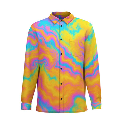 Men's Business Lapel Long Sleeve Shirt With Pocket|110GSM Imitation Flax