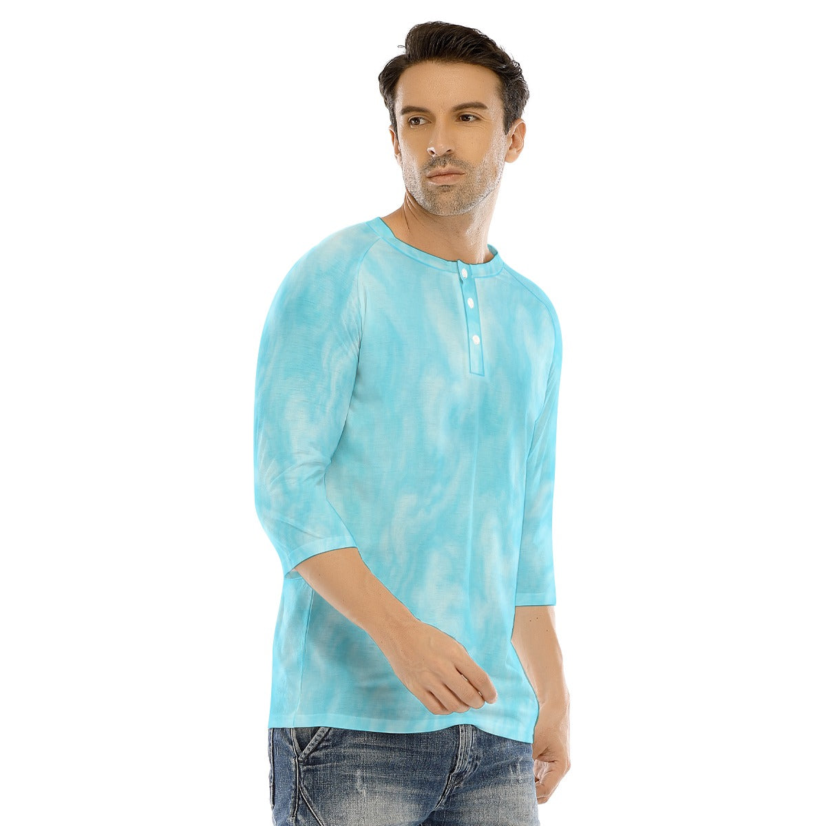 Men's Bracelet Sleeve T-shirt With Button Closure - view 2