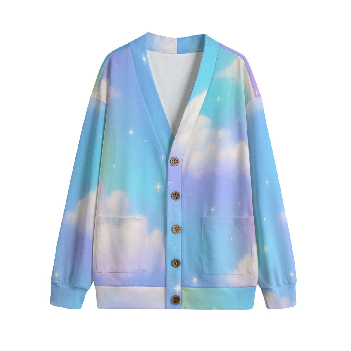 Unisex V-neck Knitted Fleece Cardigan With Button Closure