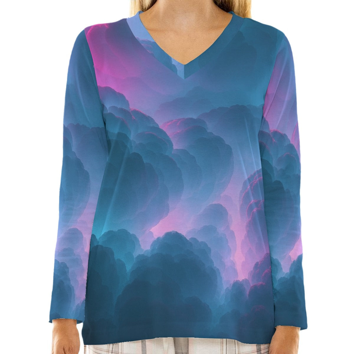 Women's Loose V-Neck T-Shirt With Long Sleeve